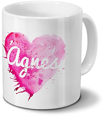 digital print Tasse mit Namen Agnes - Motiv Painted Heart - Namenstasse, Kaffeebecher, Mug, Becher, Kaffeetasse - Farbe Weiß