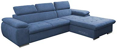 mb-moebel Ecksofa mit Schlaffunktion Eckcouch mit Bettkasten Sofa Couch L-Form Polsterecke für Wohnzimmer, Schlafsofa Sofagarnitur Wohnlandschaft - 284x196x99cm - NILUX (Marineblau, Ecksofa Rechts)