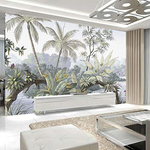 NXMRN Personnalisé 3D Photo Murale Papier Peint Aquarelle Plantes par Lac Tropical Papier Peint Pour Salon Chambre Intérieur De La Maison,350x250cm
