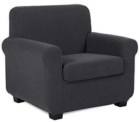 TIANSHU Sofaüberwürfe,Spandex Sesselbezüge Enthält 1 Sofabezug und 1 Sitzkissenbezug Stretch Couchbezug Elastischer Antirutsch Weich Jacquard Stoff sesselbezug Schonbezug(1 Sitzer,Grau)