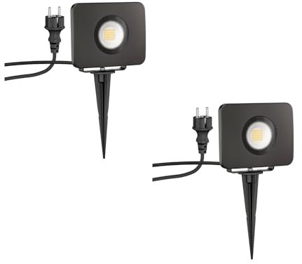 ledscom.de 2 Stück LED Gartenstrahler Wega mit Erdspieß für außen, schwarz, 28,005W, 2361lm, warm-weiß