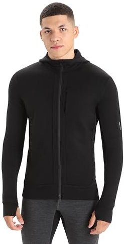 Icebreaker Quantum III Herren-Kapuzenjacke aus Wolle, langärmelig, mit Reißverschluss, Fleecejacke, Schwarz, Größe XL