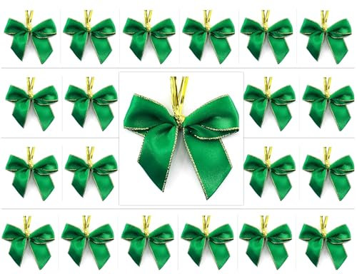 24 Stück Satinschleifen Weihnachtsbaum 6 cm Satin mit Befestigungs-Clip (Gruen)