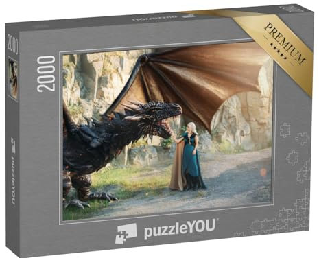 puzzleYOU: Puzzle 2000 Teile „Märchenprinzessin mit ihrem Drachen“ – aus der Puzzle-Kollektion Drache, Fantasy, Tiere aus Fantasy & Urzeit