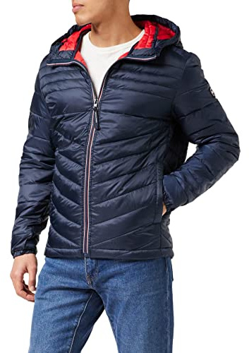 JACK & JONES Giacca da uomo Jjehero Puffer Hood Sn, Navy Blazer/Dettagli: cerniera a contrasto, S