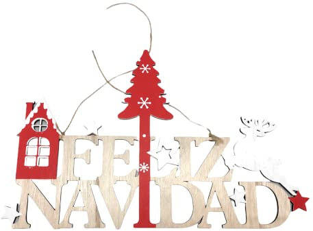 TIENDA EURASIA® Colgantes Originales Feliz Navidad - Adornos Decoracion Casa (26430 - Madera 42x22 cm)