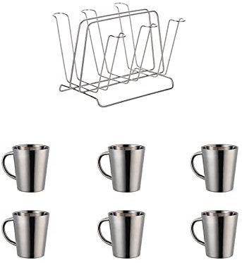 Meisha Edelstahl-Kaffeebecher mit Tassenhalter- 18/8 Edelstahl Kaffeetasse - 10oz/300ml-Trinkbecher - doppelwandige Isolierbecher – Silber
