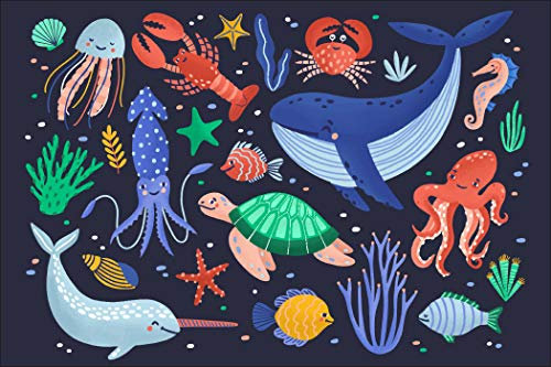 Muralo Vinyl Glatte FOTOTAPETE Kinderzimmer Ozean Fische Wal Tapete Wandtapeten 90 x 60 Spielzimmer Kinderstube Moderne Wandbilder XXL Wand Dekoration Br.90xHö.60