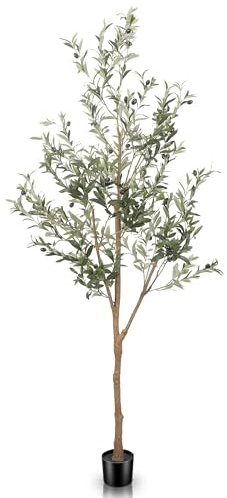 LYERSE, Albero di ulivo artificiale alto 1,8 m in seta finto in vaso con fioriera, grandi rami di ulivo finti e frutta, albero artificiale per ufficio, casa, soggiorno, decorazione per la casa