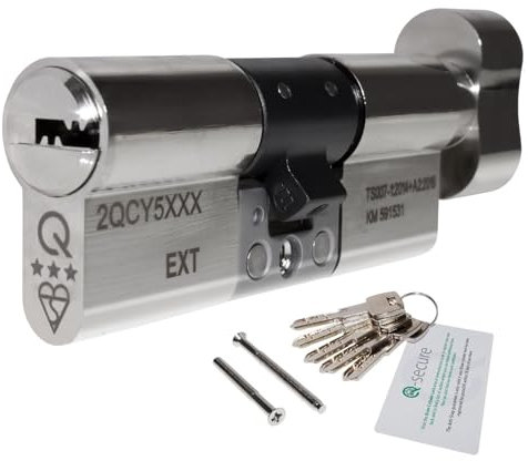 Nickel, 35/45 (80mm) greenteQ Orion TS007 3-Star Anti-Snap Thumbturn Euro Cylinder Twist Lock Door Barrel