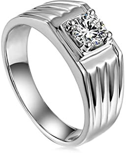 Lieson Verlobungsring Für Männer, Ringe 14K Weißgold Männer 4-Steg-Krappenfassung Moissanit Eheringe Weißgold Hochzeitsring mit Diamant Große 62 (19.7)