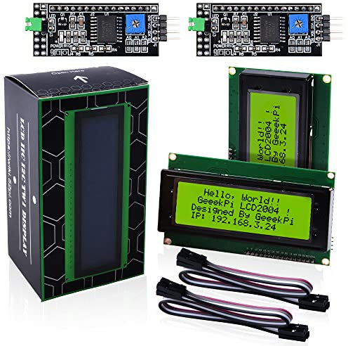 GeeekPi 2004 20x4 Character LCD Display Module Yellow Backlight with IIC I2C Serial Interface Adapter board for Raspberry Pi Arduino STM32 DIY Maker Project BPI Tinker Board Electrical IoT (2Pack)