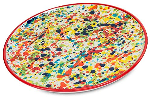 Ivanros Plato de Pizza 33 cm de cerámica, hecho y pintado a mano, apto para microondas, lavavajillas y decoración