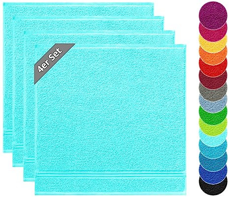 Lashuma Frottee Geschirrtücher für Hände, Linz 4er Set Abtrockentücher Türkis 50x50 cm