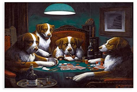 MJKO Leinwand-Poster, Motiv: Hunde, Poker, Wandkunst, Dekoration, Bild, Gemälde für Wohnzimmer, Schlafzimmer, Dekoration, Rahmen-Stil, 20 x 30 cm