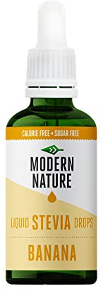Modern Nature Banana Flavour Drops Sugar Free Water Stevia Sweetener, 0 Cal | Sugar Free Syrup, Zero calories, Liquid stevia drops, Natural water flavouring, for protein shakes, flavoured drinks 50ml