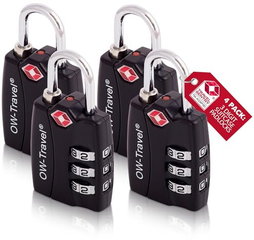 OW-Travel Zahlenschloss 3 Stellig mit Open Alert Anzeige Kofferschloss Vorhängeschloss Gepäckschloss Sicherheitsschloss Lock TSA Schloss Zahlencode für Reisekoffer Spind Rucksack Luggage