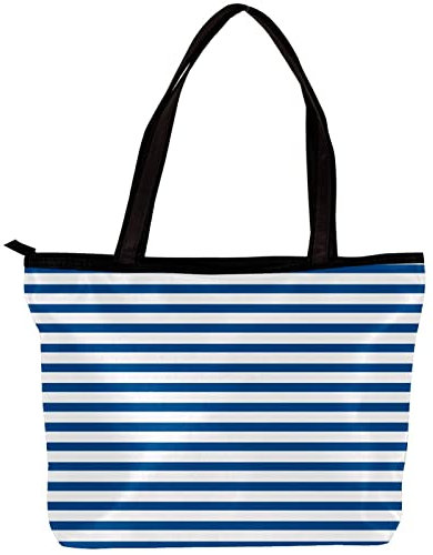 Tragetasche, Umhängetasche, Handtasche, Crossbody-Tasche, stilvolle personalisierte Tragetasche für Damen, blau und weiß gestreift, Mehrfarbig
