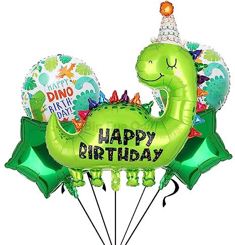 Big Eye Owl 5 Stück Dino Happy Birthday Luftballon XXL Dinosaurier Geburtstag Folienballon Kinder Dschungel Dinopartyset Deko