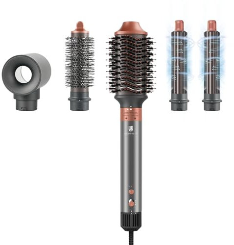 5 IN 1 Air Styler & Haartrockner Warmluftbürste Set, Negativ Ionen Rundbürstenföhn, Airflow Lockenstab Automatisch, Föhnbürste, Volumisieren, Glätten, Trocknen, Hochtouriger Motor, Tragetasche