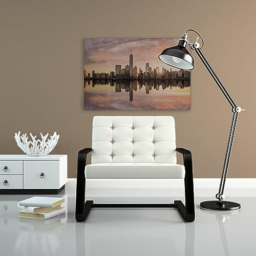 A.S. Création Leinwandbild New York Städte Skyline - Kunstdruck grau orange - 90x60 cm Querformat - Moderne Wanddekoration Schlafzimmer Wohnzimmer Küche - Bild auf Keilrahmen