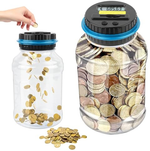 Tirelire numérique Caisse d'épargne électronique avec écran LCD,1,8L Grande Tirelire pour Adultes et Enfants,Grande Tirelire électrique,Tirelire pour Petite Monnaie,Compteur Transparent Automatique