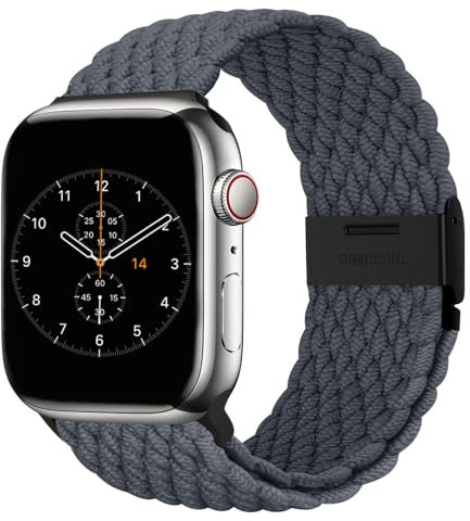 Nepfaivy Geflochtenes Armband Kompatibel mit Apple Watch Armband 45mm 44mm 49mm 42mm für Damen Herren, Nylon Stoff Sport Ersatzarmband für iWatch Series 9/8/Ultra/SE/7/6/5/4/3/2/1(M, Spacegrau)
