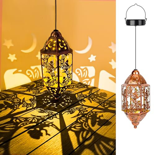 GIACOMO Solarlaterne für Außen,IP65 Wasserdicht Metall Solarlampen, Hängend Garten Deko Solarleuchten, LED Warmweiß Mond Feen Solar laterne für Balkon, Terrasse, Draußen, Patio, Rasen, Geschenk