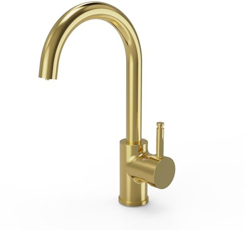 flöde Solo | Single Lever 3 in 1 Instant Boiling Tap - Full Kit | 3 in 1 Boiling Water tap with Boiling Tank and Filter - Instant hot Boiling Water in Your Kitchen (Brushed Brass)