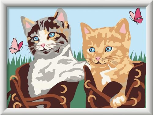 Ravensburger CreArt 23955 - Kätzchen im Schuh - Malen nach Zahlen Katze für Kinder ab 9 Jahre, Malset mit Rahmen, Pinsel und Acrylfarben, Geschenk für Mädchen und Jungen