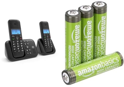 BT 3960 Cordless Landline House Phone with Nuisance Call Blocker, Digital Answer Machine & Amazon Basics AAA High-Capacity Rechargeable Batteries, Pre-charged - Pack of 4