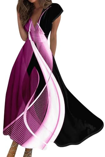 Robe De Cérémonie Pour Femme Ronde Robe Sexy Robe Plage Femme Robe Mi Longue Femme Ete Robe Pull Laine Robe En Lin Longue Imprime Elegant Cocktail Vintage Manches Courtes Imprimé Impression Rose vif S