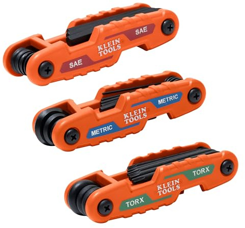 Klein Tools 70543 3-Piece Compact Folding Hex Key Set, Metric, SAE, Torx Sizes, 25 Keys, Industrial Strength Heat Treated Alloy Steel