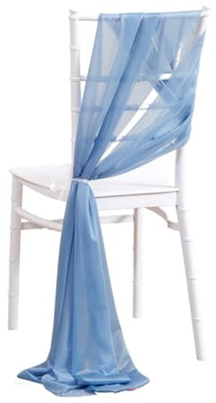Wisafory 2 Stück Stuhl Husse Hochzeit Stuhlhussen Set Chiffon Stoff Stuhlbezug Stuhlschärpen Dekostoff Stuhl Band Stuhlhusse Dekoration für Hochzeit Zeremonie Event Party Blau 3#