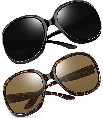 Joopin Übergroße Sonnenbrille Damen Polarisiert 2025 Vintage und Große Sonnenbrille Moderne Trendy Groß XL UV400 für Fahren und Reisen (Schwarz und Crystal Braun)