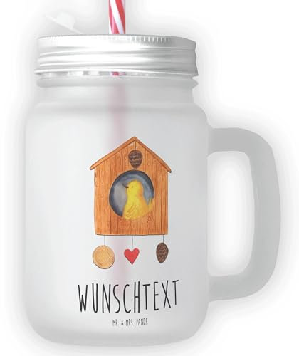 Mr. & Mrs. Panda Personalisiertes Trinkglas Mason Jar Vogelhaus Home - Personalisierte Geschenke, Hausbau, Getränkeglas Mit Namen, Trinkglas Im Mason