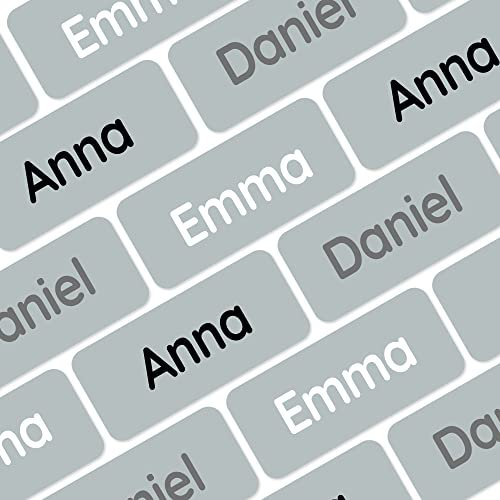 Klebekerlchen® Namensaufkleber Kinder & Erwachsene (60 Stück) – Namensschilder für Kleidung personalisiert – Etiketten selbstklebend für Schule, Kita, Seniorenheim & Beruf - helles Grau