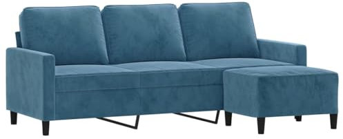 vidaXL Canapé à 3 Places avec Repose-Pieds Bleu 180 cm Velours, canapé, canapé avec Repose-Pieds, canapé Trois Places, canapé 3 Places, Fauteuil