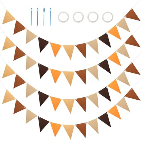 Wimpelkette Outdoor 4 Stücke, Vintage Flaggen Girlande Geburtstag Deko aus Filz 2,5m for Hochzeit Weihnachten Geburtstag Erntedankfest Kinderzimmer Garten Hängedekoration