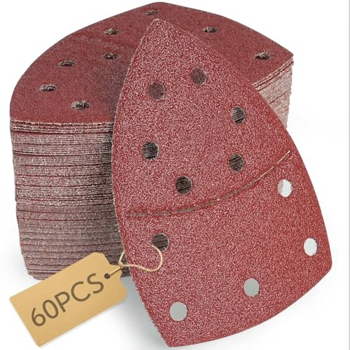 60PCS Multi Tool Sanding Pads, Black and Decker Mouse Sander Pads with 11 Holes, 40/60/80/120/180/240 Grit X10 Piece, Detail Sander Compatible With Bosch Multi Sander