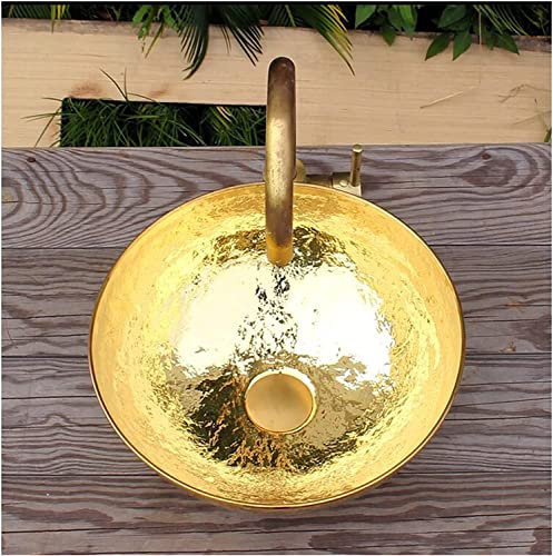 Lavabo en céramique Lavabo de salle de bain rond en cuivre, finition texturée en nid d'abeille faite à la main au-dessus du comptoir de la vasque de salle de bain, évier de salle de bain en cuivre, 3