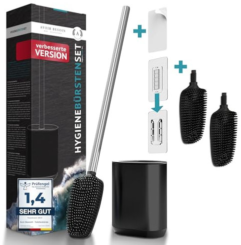 AVOIR BESOIN Premium Klobürste Toilettenbürste Set Silikon schwarz mit Lotus Effekt Wandmontage ohne Bohren | Klobesen WC Bürste Bürstenhalter | robust & haltbar