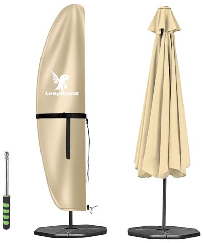 LeapBeast Sonnenschirm Schutzhülle, Schutzhülle mit Stab, 600D Oxford, Langlebig, UV-Schutz und Wetterfest, für 2 bis 5 m rund und eckig Ampelschir (Beige, 265-40-70-50cm)