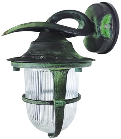 Wandleuchte außen Glas Echt-Messing 24 cm hoch IP64 Grün Antik E27 Maritim Wandlampe Balkon Haustür Außenlampe Wand Terrasse