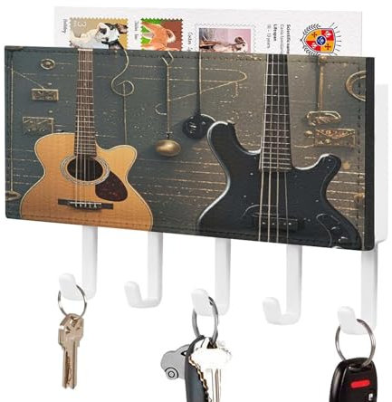 JTREWBV Support mural pour courrier - Impression d'instruments de musique - Porte-clés mural - Porte-clés décoratif