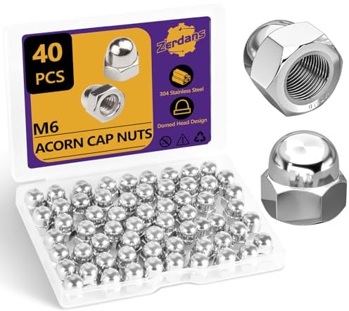 40 Pcs M6(6mm) Dome Cap Nut, Metric Hex Dome Cap Nuts 304 Stainless Steel, Acorn Thread Hex Cap Head for Indoor Outdoor Motorcycle Bicycles Furniture Kit