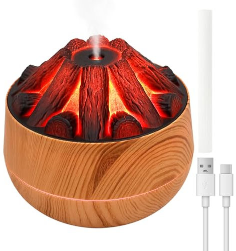 MENIBBLER Diffuserlove Essential Oil Diffuser, 300ml Charcoal Fire Humidifier, Low Noise Air Humidifier, Rechargeable Cool Mist Humidifier Decorative Flame Light Humidifier (Shallow)