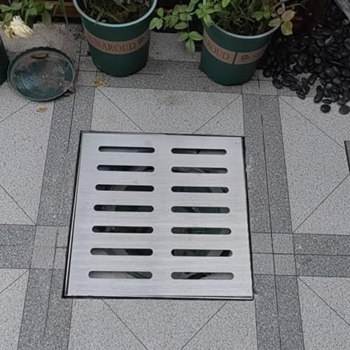 Rejilla de desagüe de ducha de acero inoxidable con marco, 35 x 35 x 3 cm, bloque de residuos en baños, balcones y patios