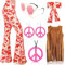 Deguisement Hippie Femme Annee 70, Ensemble de Costume Hippie Femme Année 70 et 60 Accessoires Costume Hippie Femme Adulte Déguisement Disco pour Carnaval Halloween
