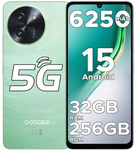DOOGEE Note 59 Pro 5G Smartphone Android 15, 32 Go RAM+256 Go ROM/TF 2TB, Batterie 6250mAh, 120Hz+6.75 HD+, UNISOC T8200 Telephone Portable, Caméra 16MP 4K, NFC/Dual SIM/Face ID/Widevine L1/Wifi,Vert